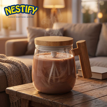 Nestify Self‑Stirring Glass Coffee Mug