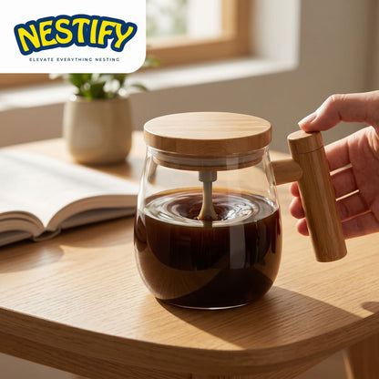 Nestify Self‑Stirring Glass Coffee Mug