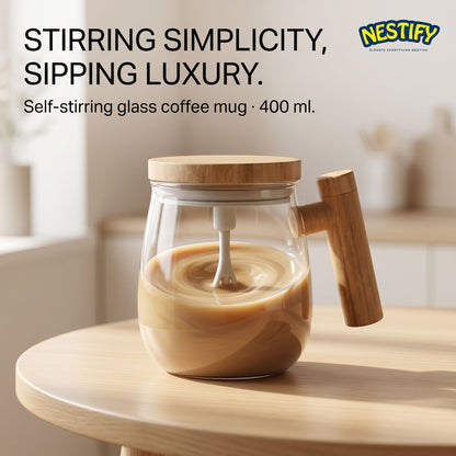 Nestify Self‑Stirring Glass Coffee Mug