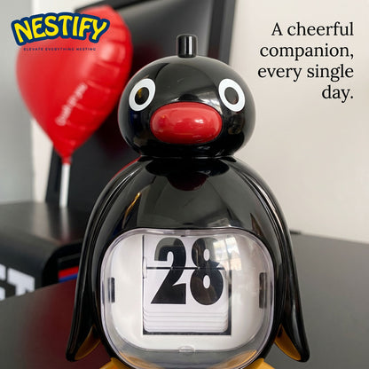 Nestify Pingu Penguin Retro Desk Calendar – Perpetual Press‑Type Figurine