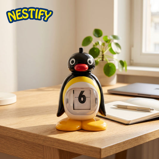 Nestify Pingu Penguin Retro Desk Calendar – Perpetual Press‑Type Figurine