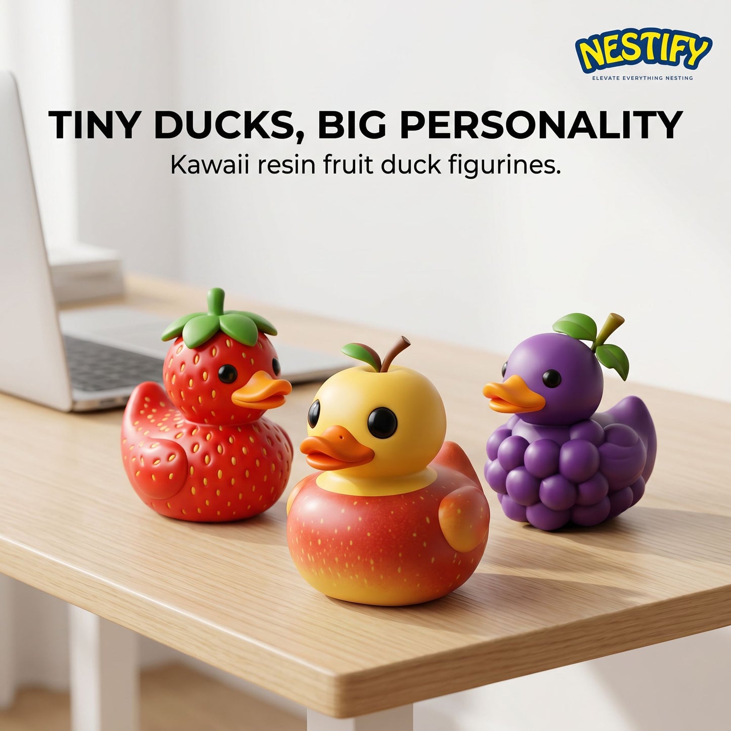 Nestify Fruit Duck Figurines – Kawaii Resin Desk & Car Ornaments
