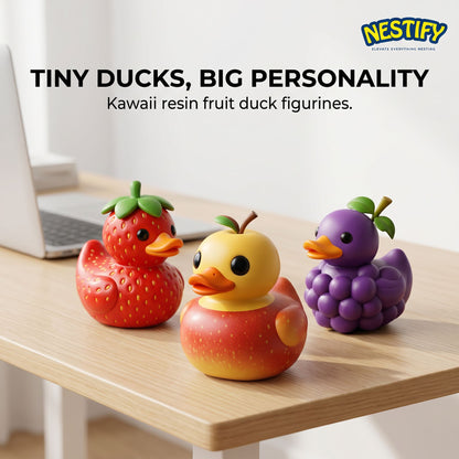 Nestify Fruit Duck Figurines – Kawaii Resin Desk & Car Ornaments