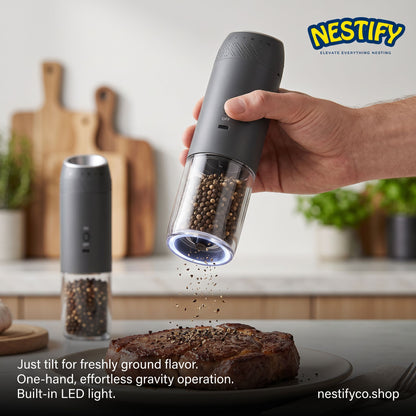 Nestify Gravity-Sensor Electric Pepper Grinder Set – Automatic Spice Mill Duo