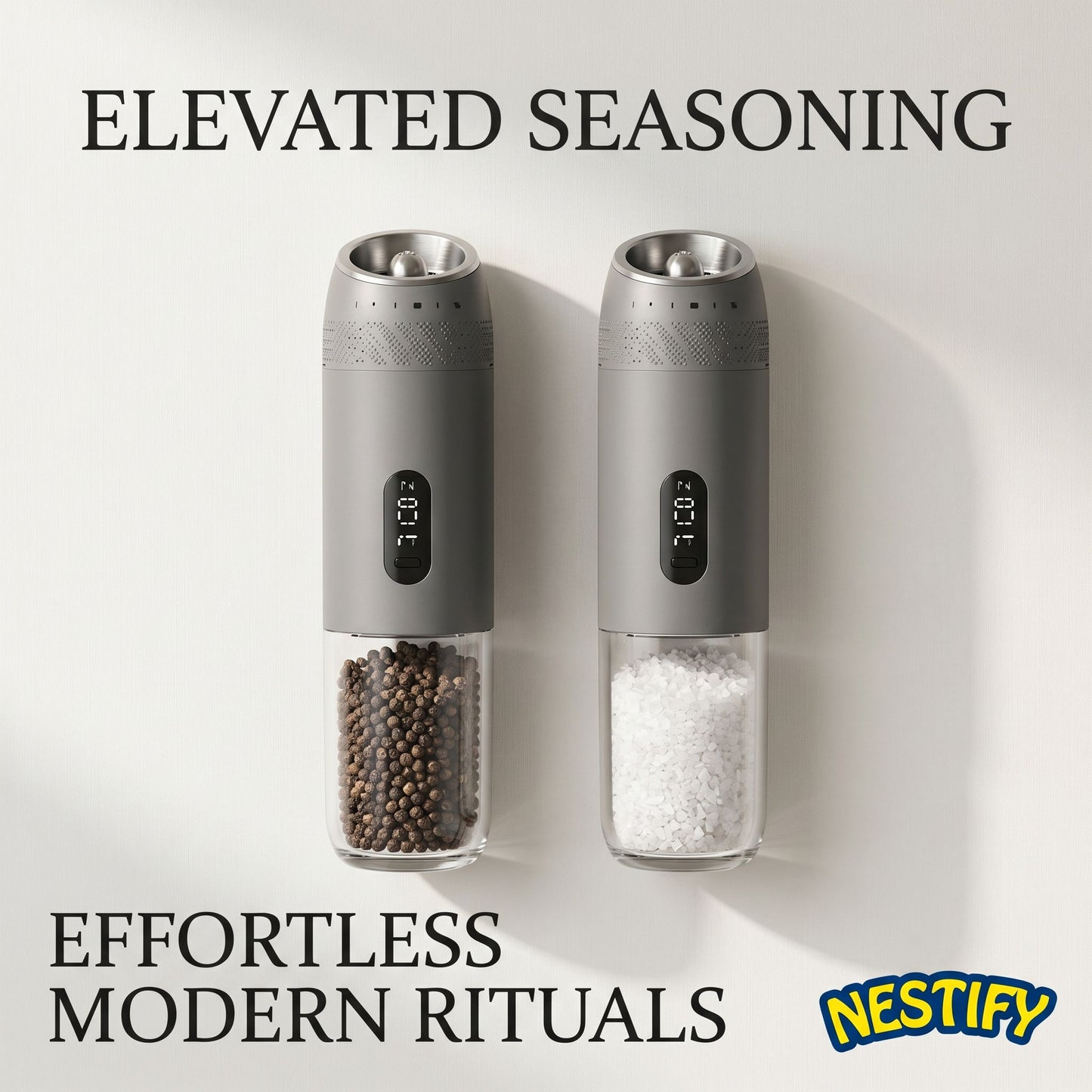 Nestify Gravity-Sensor Electric Pepper Grinder Set – Automatic Spice Mill Duo