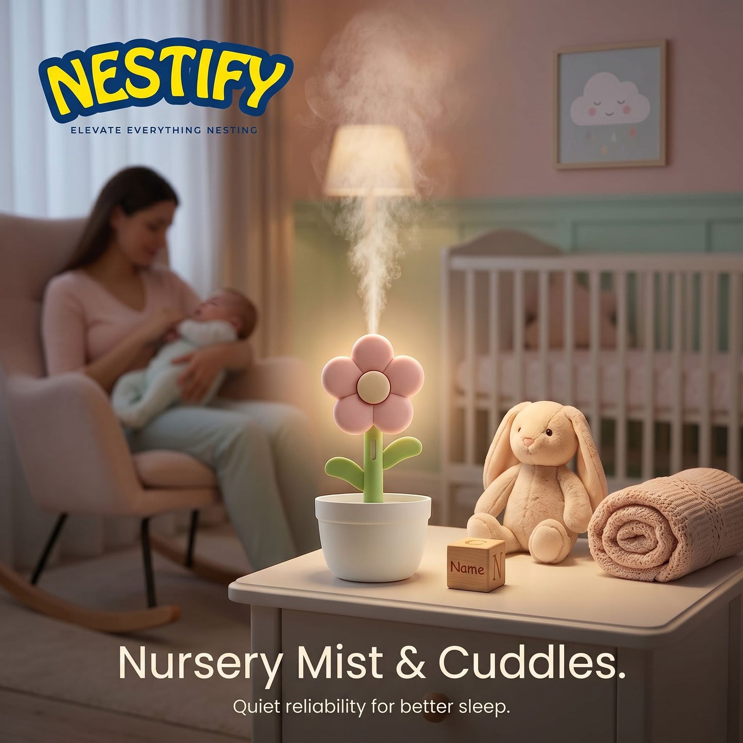 Nestify Cute Flower Night Light Humidifier – 300ml Portable Aroma Diffuser