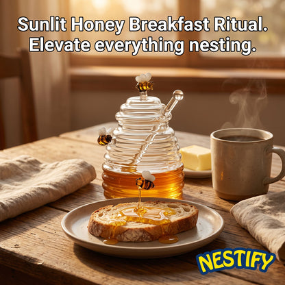 Nestify™ Glass Honey Jar with Bee Dipper & Lid (14oz)