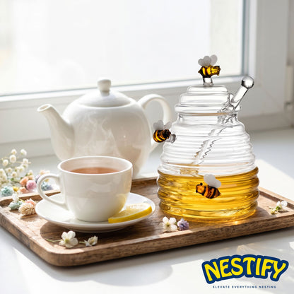 Nestify™ Glass Honey Jar with Bee Dipper & Lid (14oz)