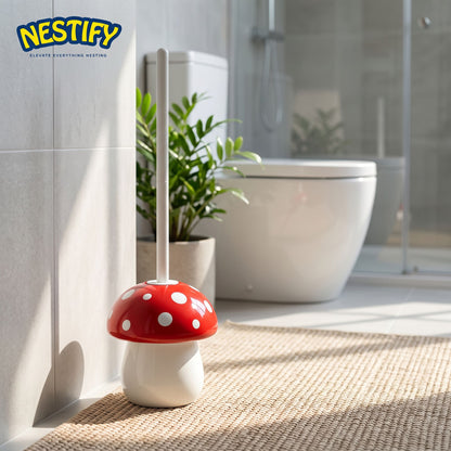 Mushroom Toilet Brush with Holder – Cute Modern Bathroom Cleaner | Playful Design | Deep Clean & Easy Storage