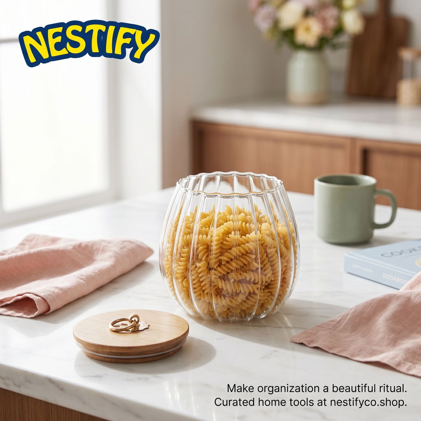 Nestify™ Floral Glass Sealed Jar – Striped Large‑Capacity Kitchen Decor