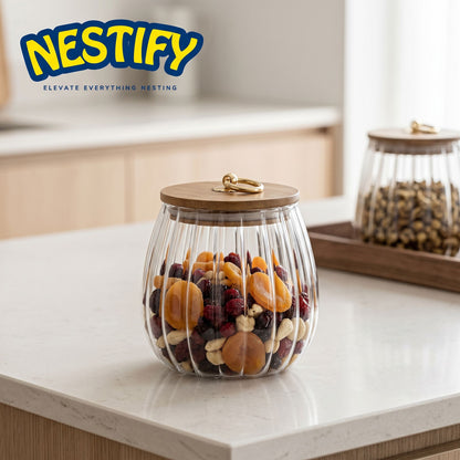 Nestify™ Floral Glass Sealed Jar – Striped Large‑Capacity Kitchen Decor