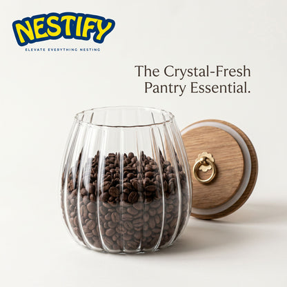 Nestify™ Floral Glass Sealed Jar – Striped Large‑Capacity Kitchen Decor