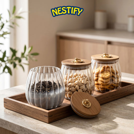 Nestify™ Floral Glass Sealed Jar – Striped Large‑Capacity Kitchen Decor