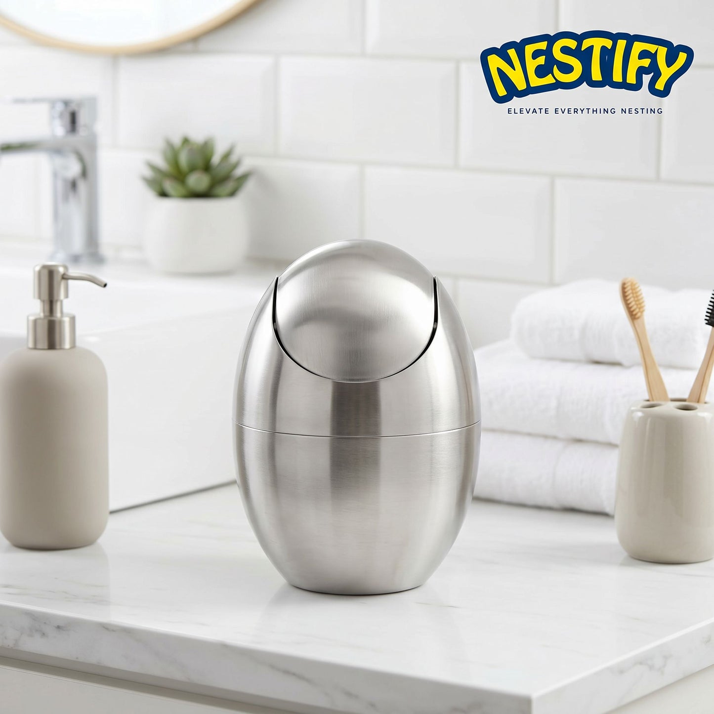 Nestify™ 304 Stainless Steel Egg Mini Countertop Trash Can