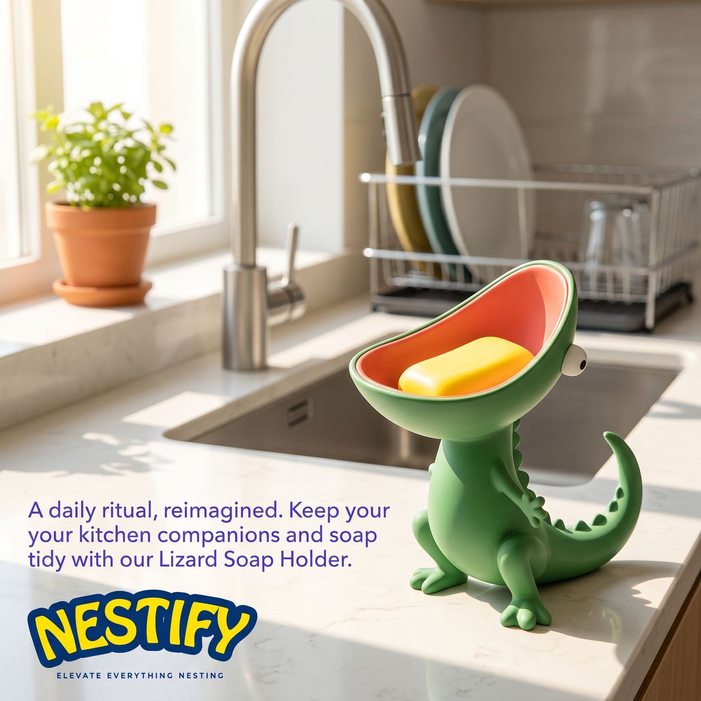 Nestify Lizard Soap Holder – Cartoon Croc Bathroom Buddy