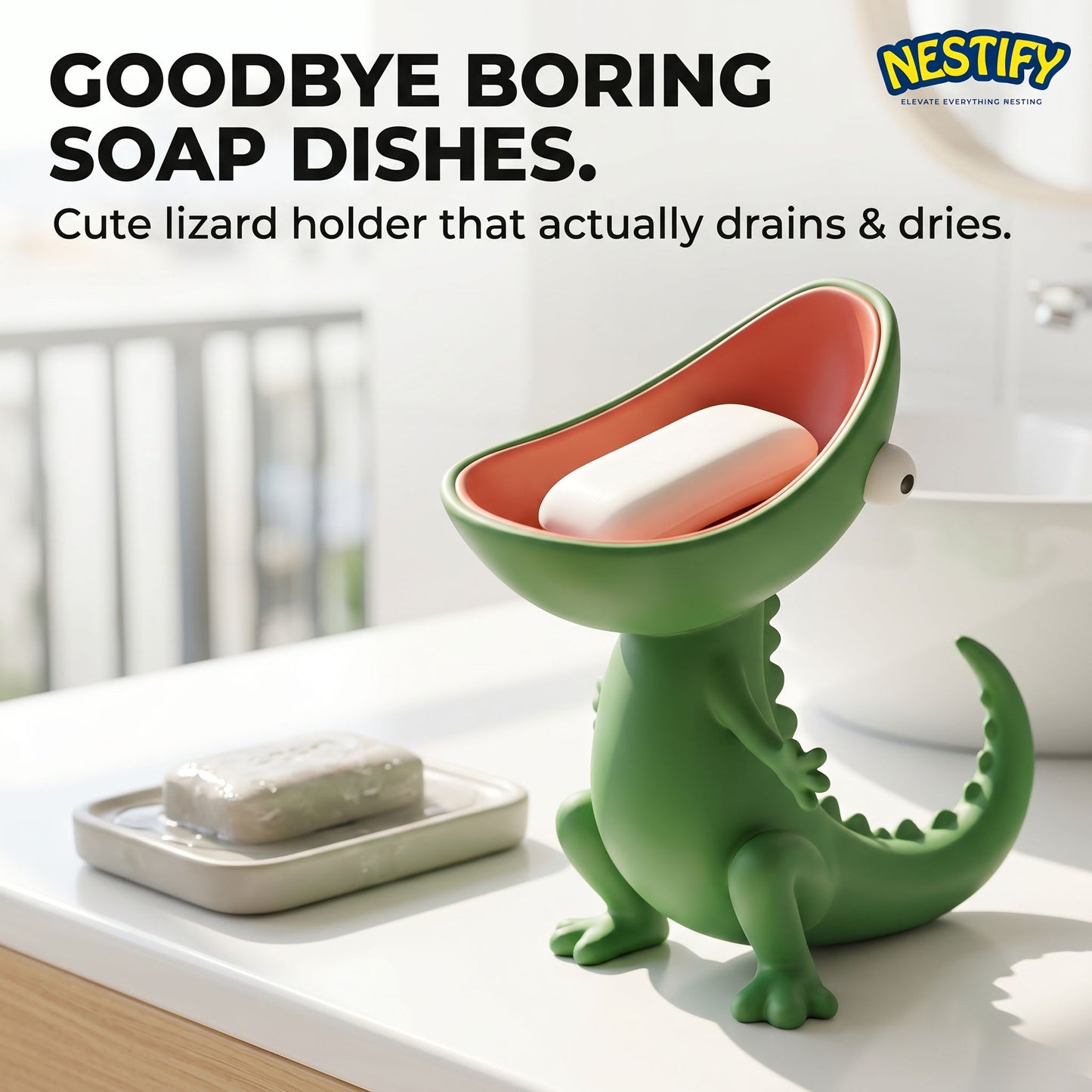 Nestify Lizard Soap Holder – Cartoon Croc Bathroom Buddy