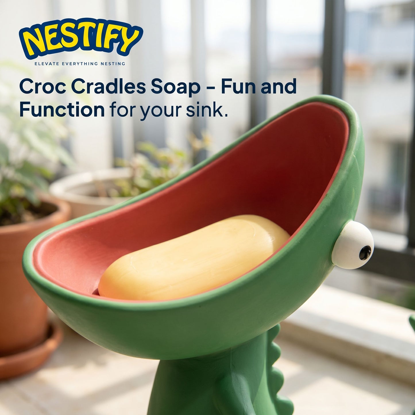 Nestify Lizard Soap Holder – Cartoon Croc Bathroom Buddy