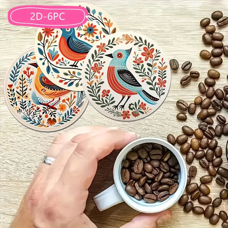 Bohemian Wooden Coasters – Bird & Flower