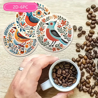 Bohemian Wooden Coasters – Bird & Flower