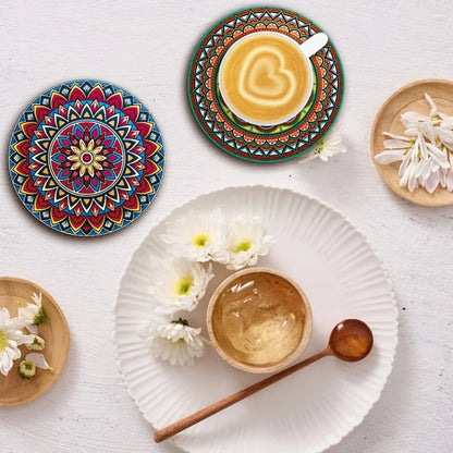 Decorative Wooden Coffee Coasters Set