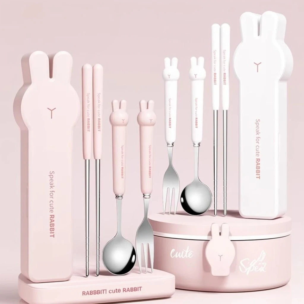Nestify™ Bunny Portable Cutlery Set | Stainless Steel Kids Travel Utensils