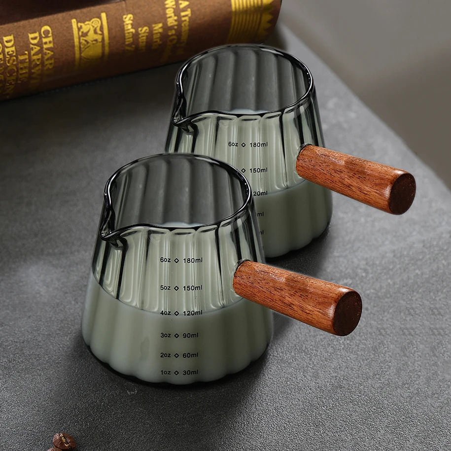 Glass Espresso Measuring Cup with Wooden Handle
