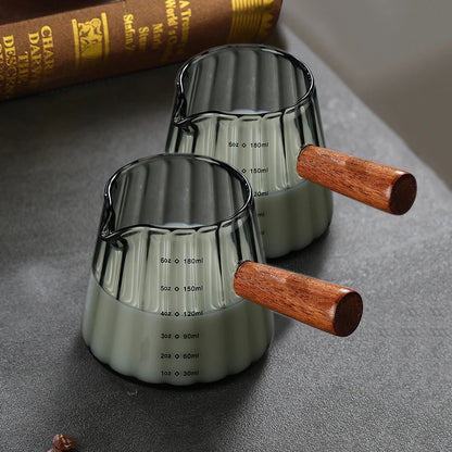 Glass Espresso Measuring Cup with Wooden Handle