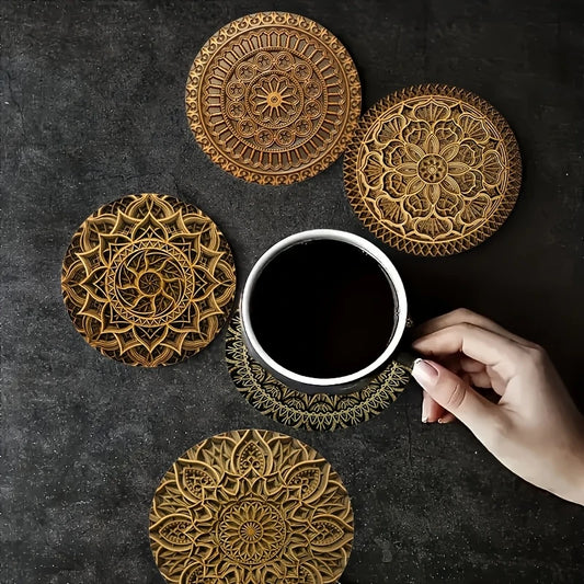 Wooden Coffee Coasters – 2D Printed Natural Wood Cup Mats