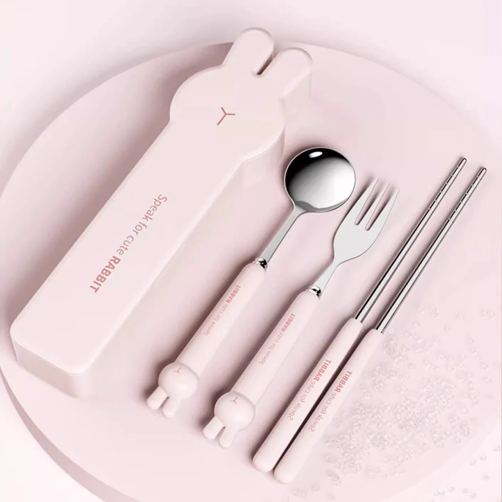 Nestify™ Bunny Portable Cutlery Set | Stainless Steel Kids Travel Utensils