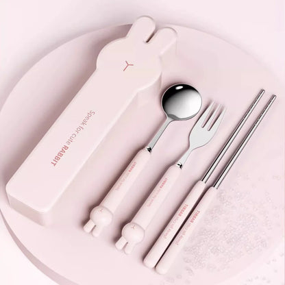 Nestify™ Bunny Portable Cutlery Set | Stainless Steel Kids Travel Utensils