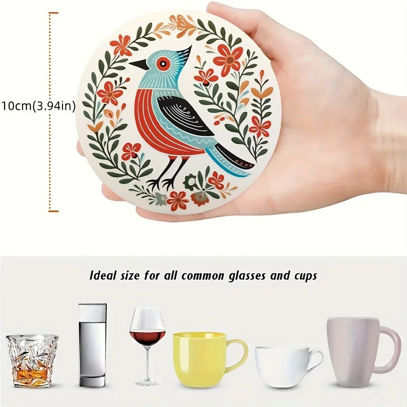 Bohemian Wooden Coasters – Bird & Flower