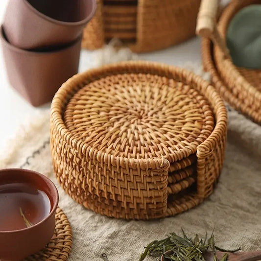 Rattan Cup Mats – Natural Woven Style