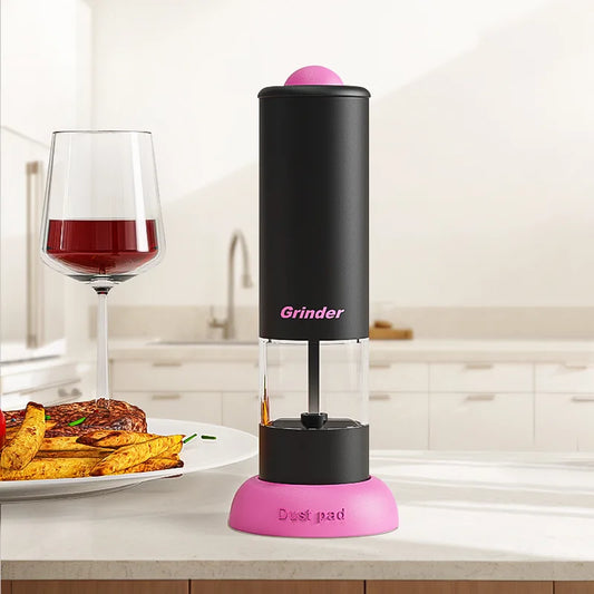 Cute Pink Electric Pepper & Salt Grinder – One-Click Fresh Spice Mill | USB-C Rechargeable & Dust-Proof Base