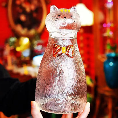 Nestify™ Cute Cat Hammered Glass Water Jug – 1800ml Heat‑Resistant Pitcher with Bow‑Tie Design