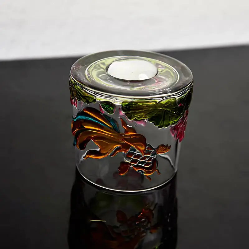 Nestify™ Koi Fish Lotus Rotatable Glass Mug – Embossed Pressure-Reducing Whiskey Cup with Wooden Base