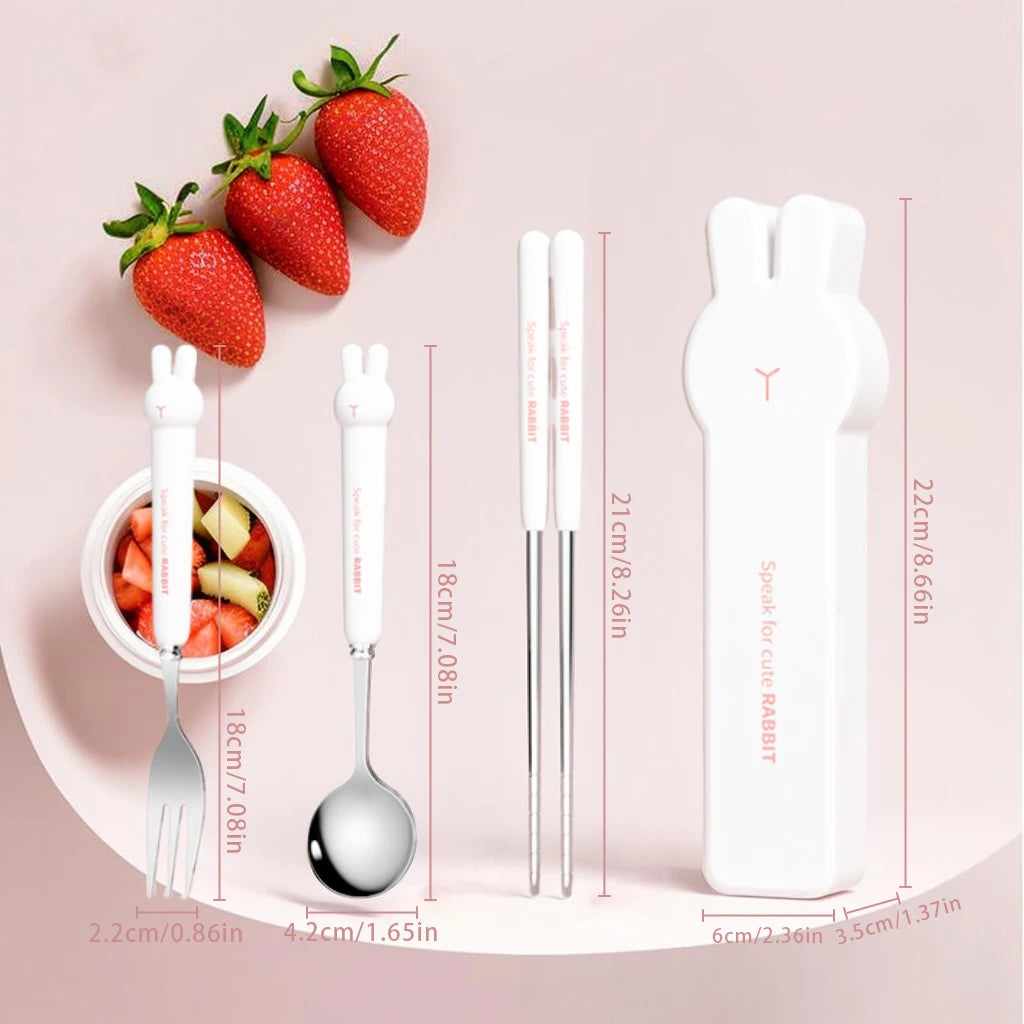 Nestify™ Bunny Portable Cutlery Set | Stainless Steel Kids Travel Utensils