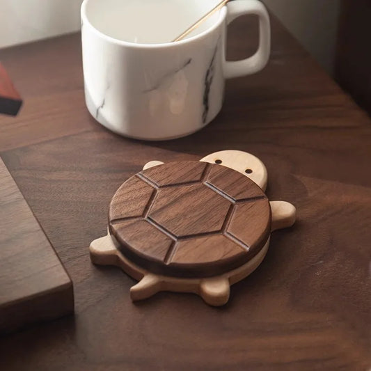 Nestify™ Cute Turtle Solid Wood Coaster – Creative Black Walnut Anti-Scald Tea Kettle Mat & Table Ornament