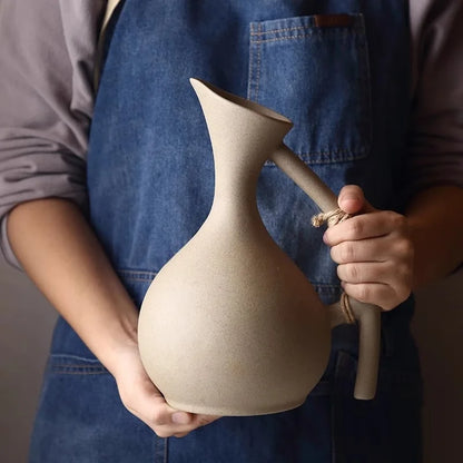 Artisan Ceramic Pitcher with Rope Handle – Elegant Serving Essential