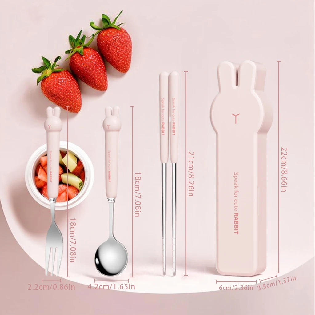 Nestify™ Bunny Portable Cutlery Set | Stainless Steel Kids Travel Utensils