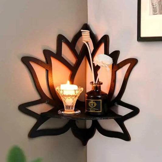 Wooden Lotus Wall Shelf – Hollow Aromatherapy & Candle Display Rack