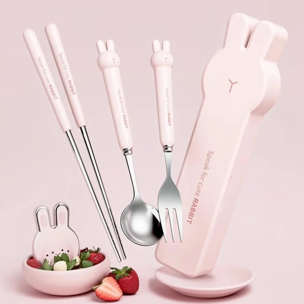 Nestify™ Bunny Portable Cutlery Set | Stainless Steel Kids Travel Utensils