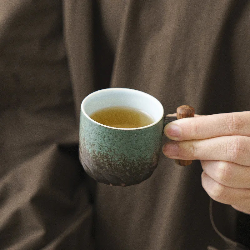 Ceramic Espresso Mug with Wooden Handle