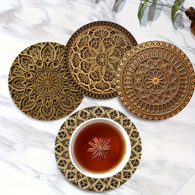 Wooden Coffee Coasters – 2D Printed Natural Wood Cup Mats