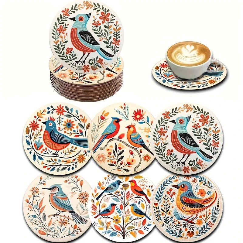 Bohemian Wooden Coasters – Bird & Flower