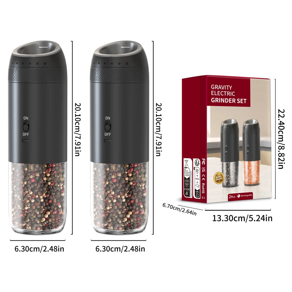 Nestify Gravity-Sensor Electric Pepper Grinder Set – Automatic Spice Mill Duo