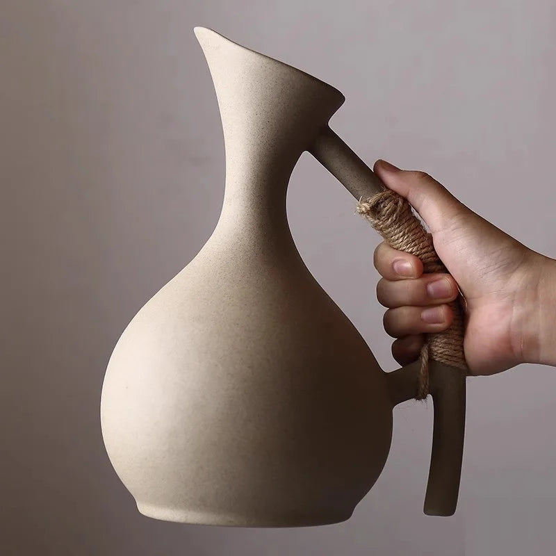 Artisan Ceramic Pitcher with Rope Handle – Elegant Serving Essential