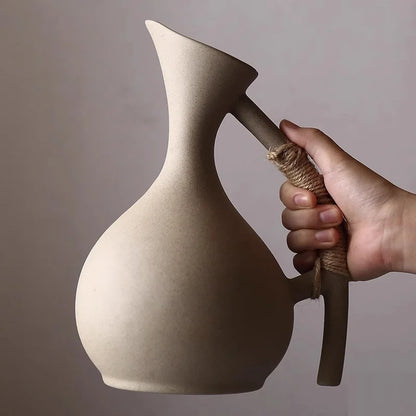 Artisan Ceramic Pitcher with Rope Handle – Elegant Serving Essential