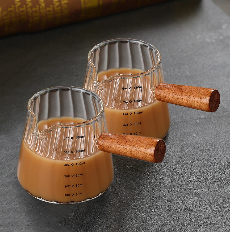 Glass Espresso Measuring Cup with Wooden Handle