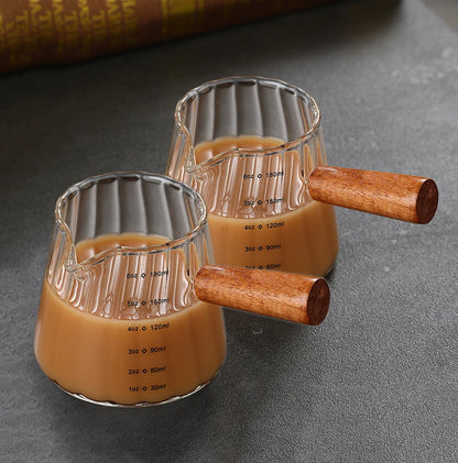 Glass Espresso Measuring Cup with Wooden Handle