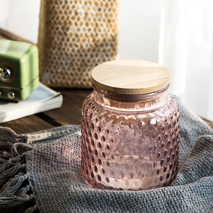 Nestify™ Vintage Embossed Begonia Flower Glass Jar – Retro Sealed Storage with Bamboo Lid